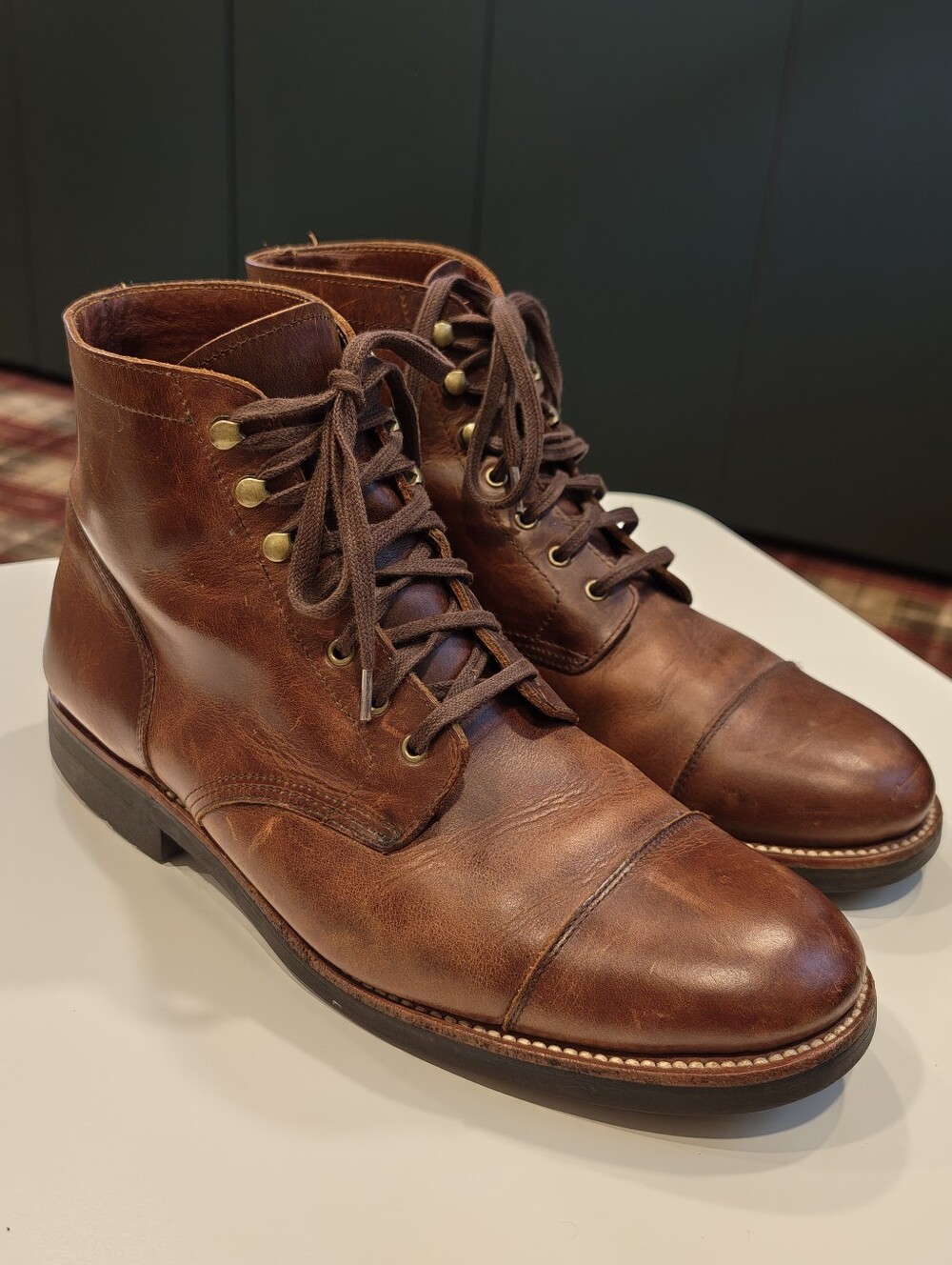 J. Crew Brown Leather Cap-Toe Lace-Up Boots
